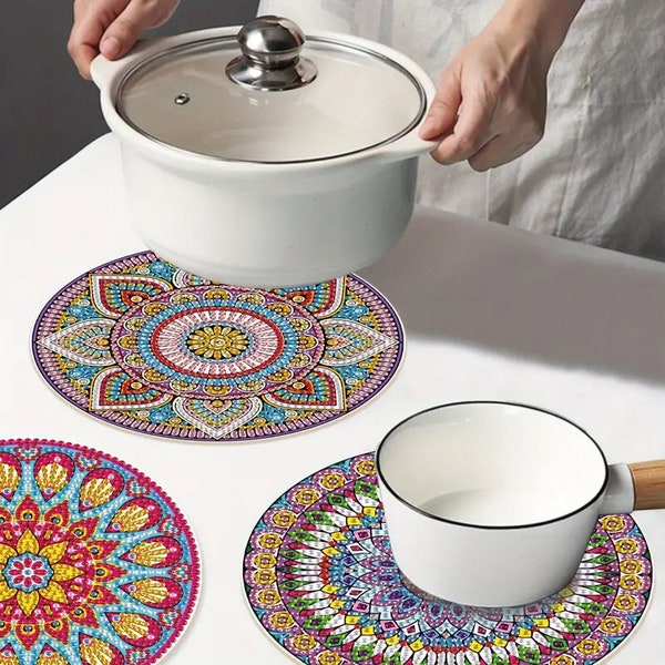 3pcs Mandala Diamond Art Painting Placemats Heat Resistant Non-Slip Place Mats For Dining Table Indoor Kitchen Dining Table Decoration