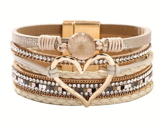 Bohemian style leather heart bracelet,Braided Bracelet,Bangle Handmade