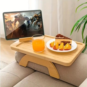 1pc Wooden Armrest Sofa Tray, Foldable Table Tray, Arm Tray For Sofa Light Brown Square