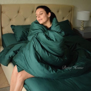 Beddind Natural Sateen 100% Cotton Green, Top sheet, Fitted sheet, Pillowcases, Twin, Full, Queen, King, Single, KingSingle, Double, Custom