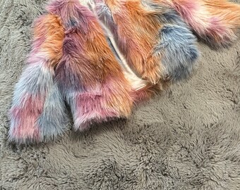 Girls Multicolor Furry Coat New Size 6