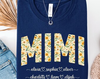 Personalized Mimi Shirt: Grandchildren Names, Custom Grandma Gift