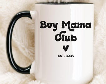 Personalized Boy Mama Club Mug • Custom New Mom Coffee Cup • Pregnancy Announcement Gift