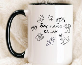 Personalized Boy Mama Mug • Custom New Mom Coffee Cup • Pregnancy Announcement Gift