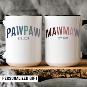 Mawmaw and Pawpaw Mug Set, Pregnancy Announcement Gift for New Grandparents