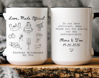 Wedding Officiant Mug – Personalized Thank You Gift for Female Officiant with Name & Date
