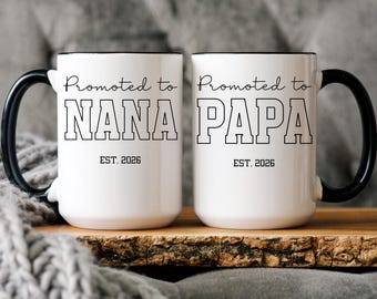 Promoted to Nana & Papa Mug - Pregnancy Announcement Gift for New Grandparents