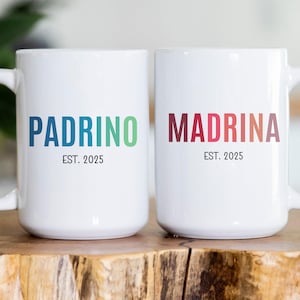Madrina y Padrino Mugs, Padrinos proposal in spanish bautizo, Spanish godparents proposal gift, Baptism gifts for godparents in spanish
