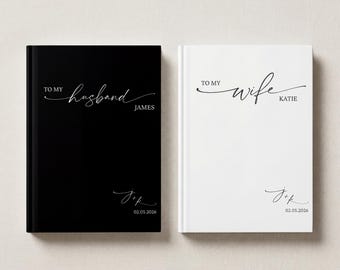 Wedding Vow Books Hardcover, Personalized His Her Vows, Minimalist Elegant, Custom Name Date
