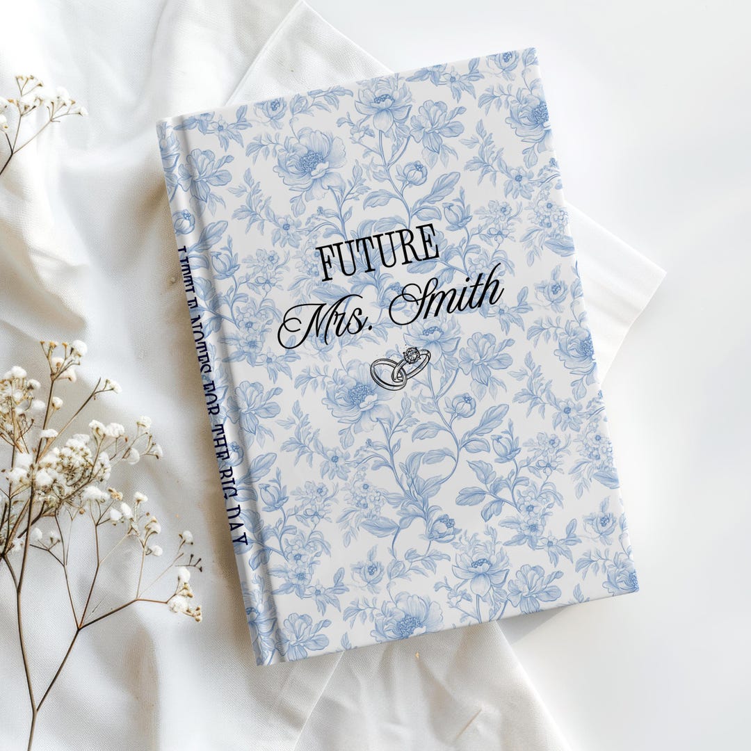 Engaged Journal Blue Toile Engagement Journal for Bride to Be, Custom Wedding Notebook ...