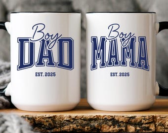 Boy Mama and Boy dad Mug  - Baby Announcement Gift for New Parents