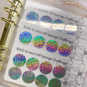 Scratch Off Holographic Savings Challenge |  100 Dollar & 200 Dollar Laminated Tracker | Amy Plans
