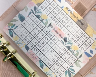 500 Dollar Floral Emergency Fund Challenge Savings Tracker for A6 Cash Stuffing Binder