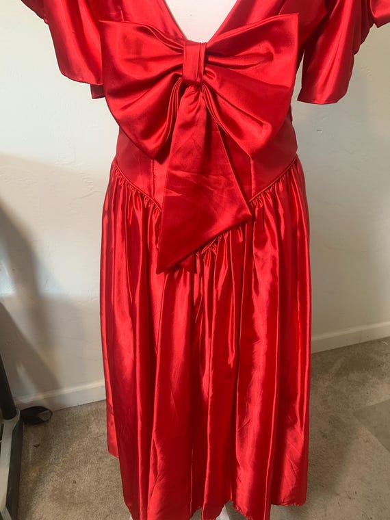 Vintage Ruby Red Party Dress: Criss Cross Back Bo… - image 7