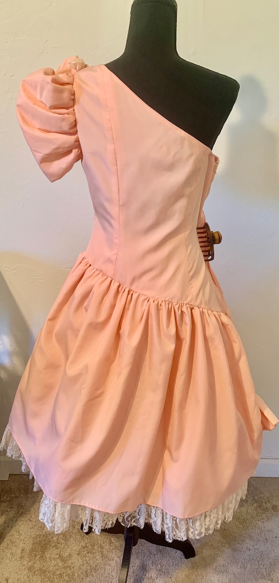 Vintage 80's peach Party Prom Dress ~Bust 38~ Spa… - image 4