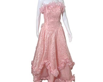 Vintage 90's Party Pastel Pink,strapless Gown: size S