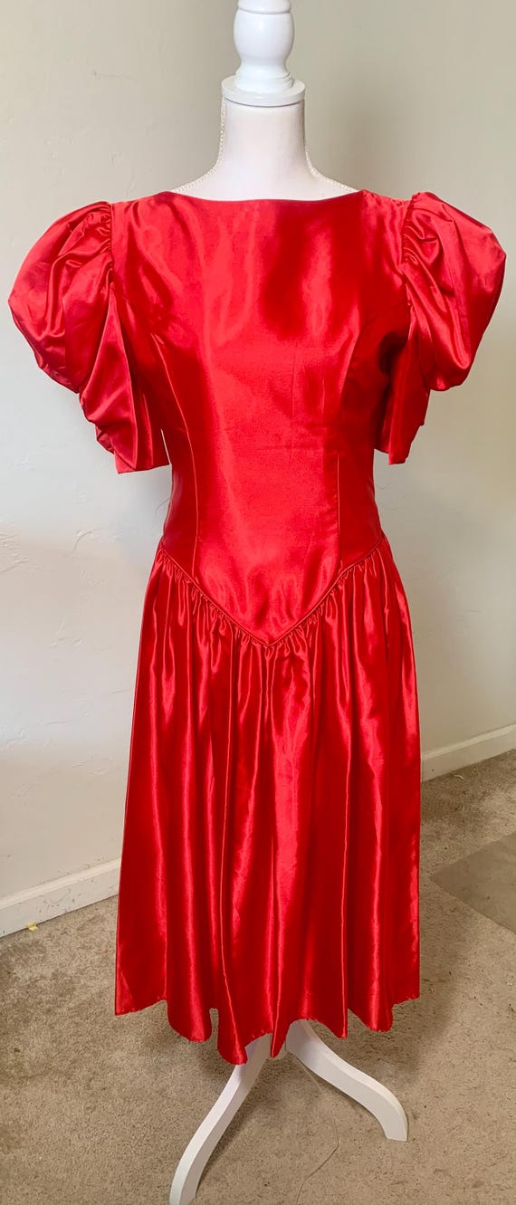 Vintage Ruby Red Party Dress: Criss Cross Back Bo… - image 10