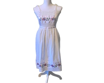 Vintage White summer Dress ~ with hand embroidery