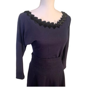 40&#39;s  Vintage Bartin light wool skirt and top ~ Woven black velvet detail