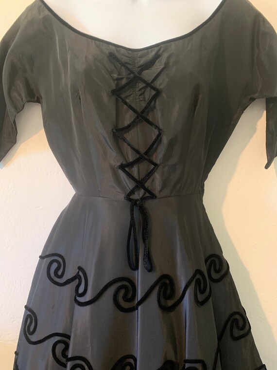 Vintage 1940's Party dress A-line Black Taffeta w… - image 6