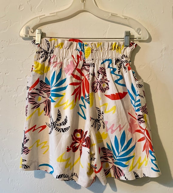 Vintage 80s white floral short/skort elastic waist - image 3