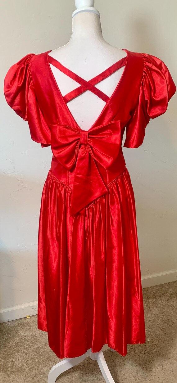 Vintage Ruby Red Party Dress: Criss Cross Back Bo… - image 5