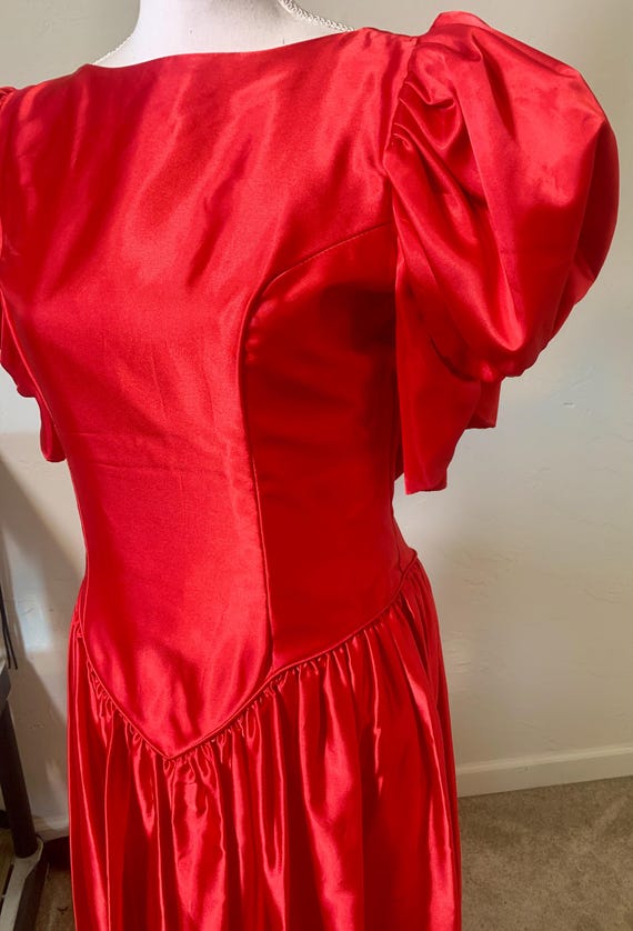Vintage Ruby Red Party Dress: Criss Cross Back Bo… - image 2