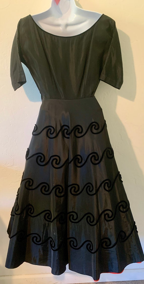Vintage 1940's Party dress A-line Black Taffeta w… - image 9