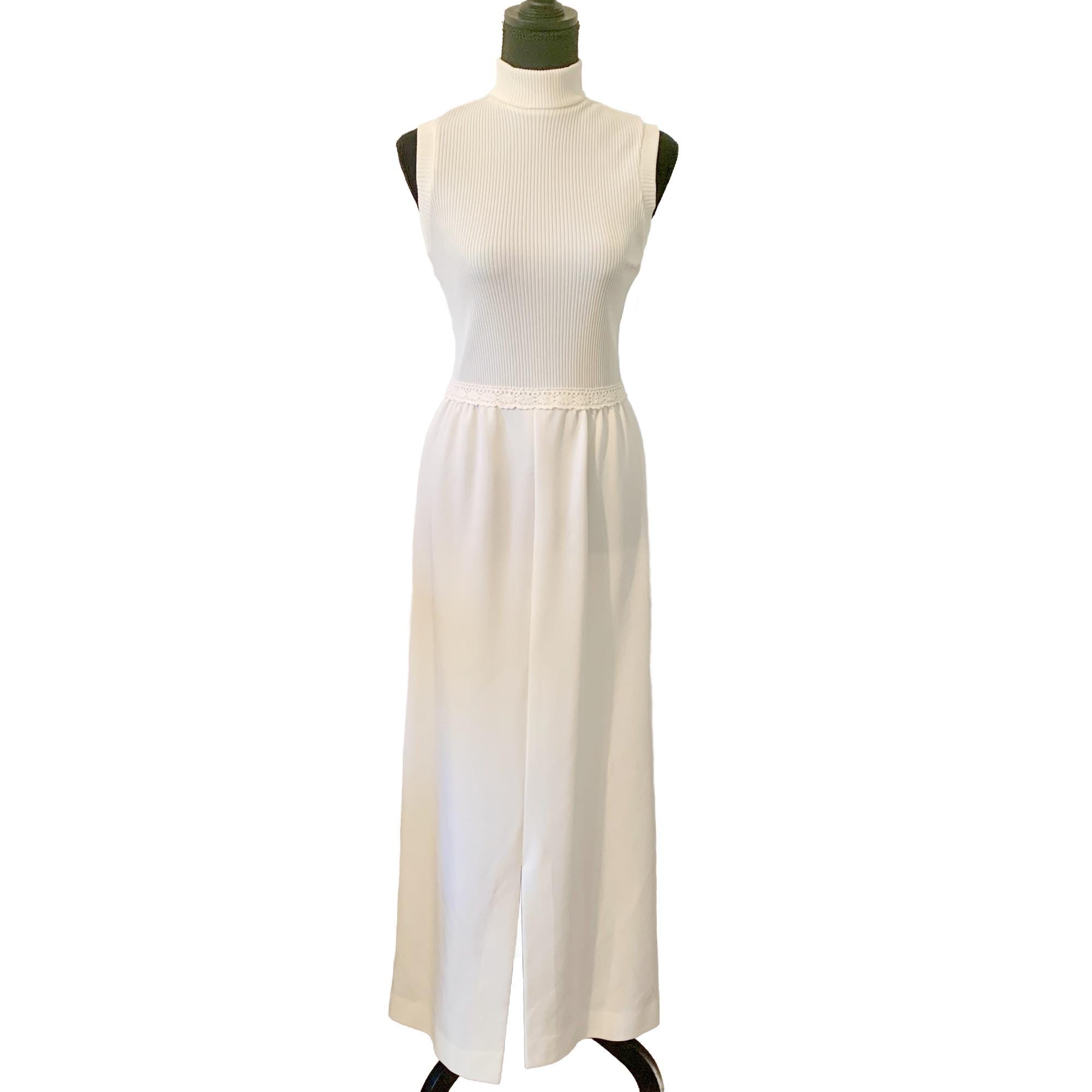 VintageDressByRenee 70 s Alison Ayers Cream Column Style Boho Maxi dress lace Detail Around waist Size