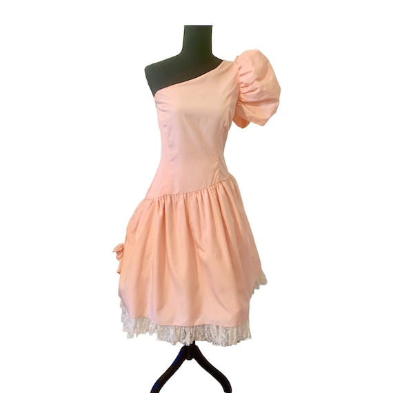Vintage 80's peach Party Prom Dress ~Bust 38~ Spa… - image 1