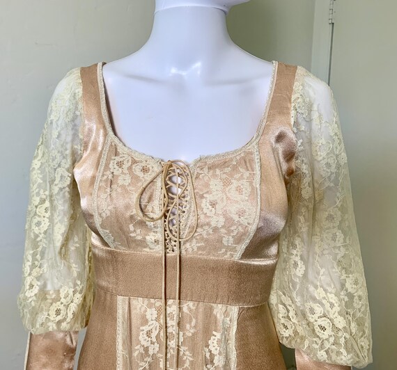 Vintage 70s Gunne Sax Maxi Dress: Satin Corset, Lace … - Gem