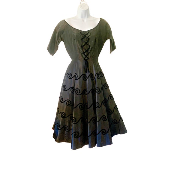 Vintage 1940's Party dress A-line Black Taffeta w… - image 1