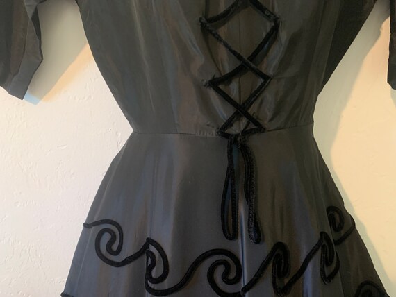 Vintage 1940's Party dress A-line Black Taffeta w… - image 3