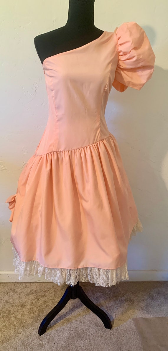 Vintage 80's peach Party Prom Dress ~Bust 38~ Spa… - image 7