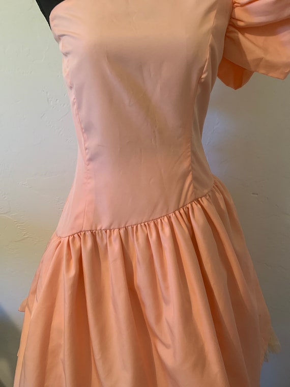 Vintage 80's peach Party Prom Dress ~Bust 38~ Spa… - image 3