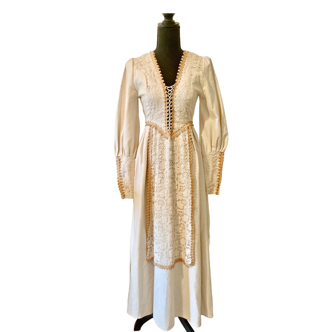 Vintage 60's Black Label Corset Gunne Sax Burlap With Apron ...
