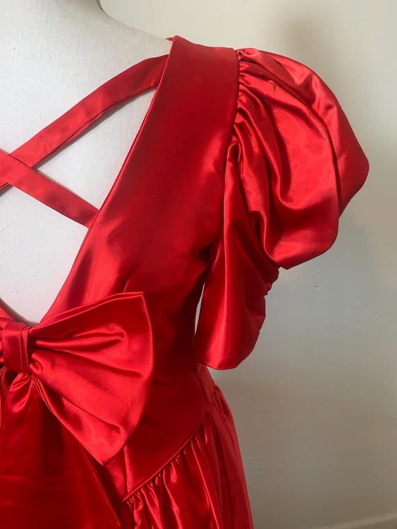 Vintage Ruby Red Party Dress: Criss Cross Back Bo… - image 8