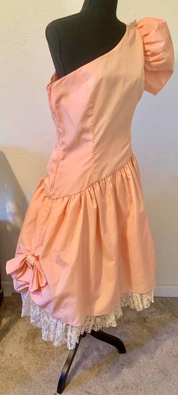 Vintage 80's peach Party Prom Dress ~Bust 38~ Spa… - image 8
