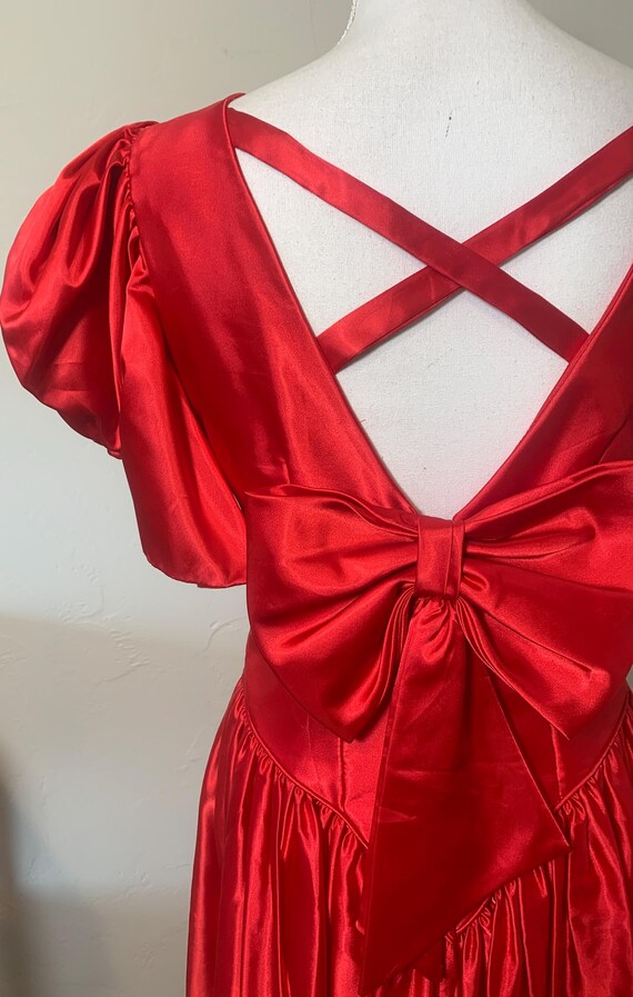 Vintage Ruby Red Party Dress: Criss Cross Back Bo… - image 9