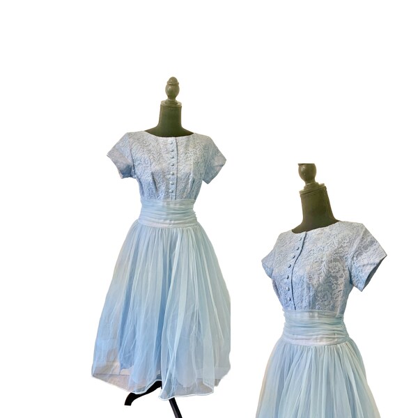 Vintage 1950's Party Prom dress in Baby Blue by over five seven shops, bust 38