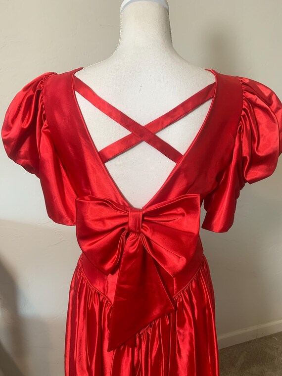 Vintage Ruby Red Party Dress: Criss Cross Back Bo… - image 6