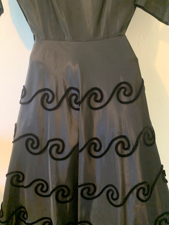 Vintage 1940's Party dress A-line Black Taffeta w… - image 5