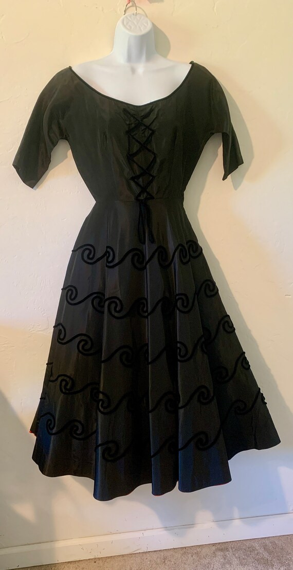 Vintage 1940's Party dress A-line Black Taffeta w… - image 8