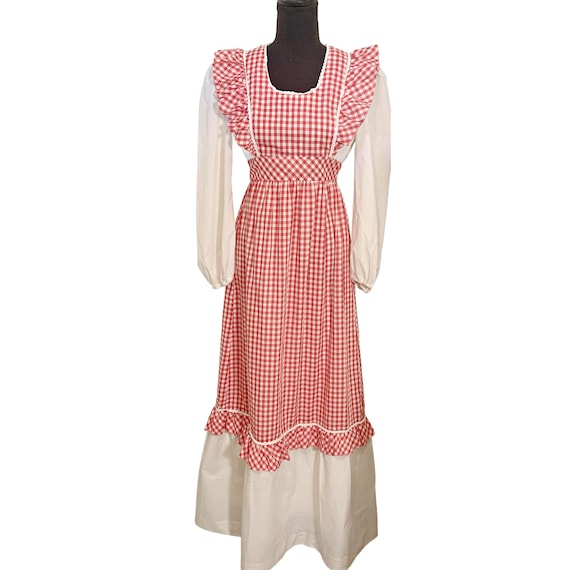 Vintage 70's Candi Jones Gingham Frock Maxi Dress:size medium size 8