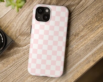 Pink Checkered Phone Case iPhone Case Gift Idea White and Pink Case
