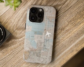 Traveling Phone Case Blue Case for iPhone Airplane Phone Case World Map Gift Idea for Traveler