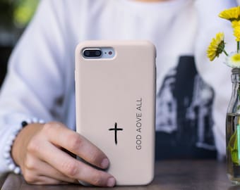 God Above All Pink Phone Case Christian Modern Design Tough Case Christian Gift Jesus Religion Minimalism Christianity Quote