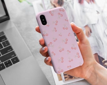 Pink Cherry Bow Phone Case Gift For Her Girly Pink Case for iPhone