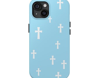 Christian Phone Case Blue Case for iPhone Cross Jesus Case White and Blue