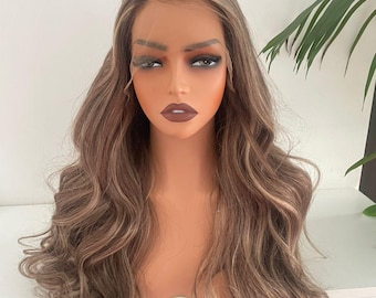Ash Blonde Brown Mix Lace Front Wig: 100% Raw Human Hair